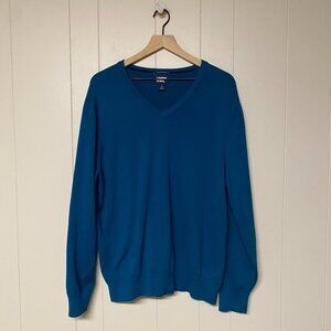 Women's Land's End V-Neck Sweater,100% Supima Cotton, Teal, Large.